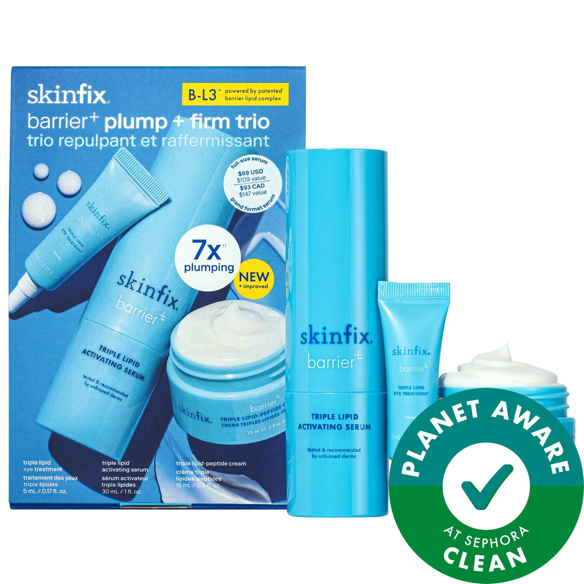 Skinfix Barrier+ Anti-Aging Skincare Set: Plumping Moisturizer, Firming Eye Cream & B-L3™ Serum. Hydrates Dry Skin & Strengthens Skin Barrier