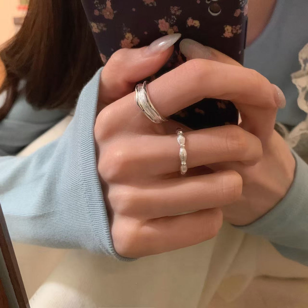 Women Textured Plain Band Stainless Steel Ring, Ins Niche Design High End Minimalist Versatile Index Finger Jewelry, Gift Wholesale