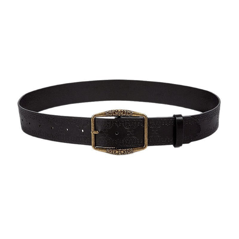New Retro Embossing Belt Brown Alloy Ethnic Style