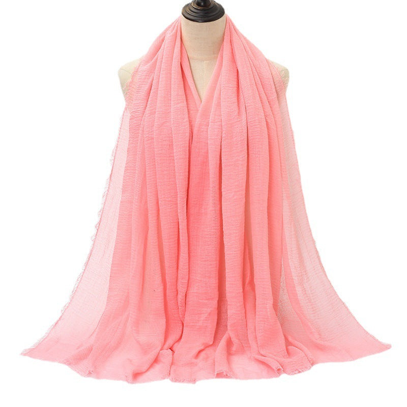 Pure Color Pleated Cotton Scarf Cotton And Linen Scarf