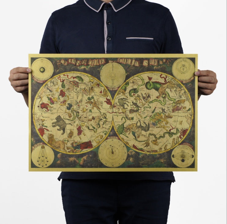 Ancient Constellation Map Zodiac Kraft Paper Art