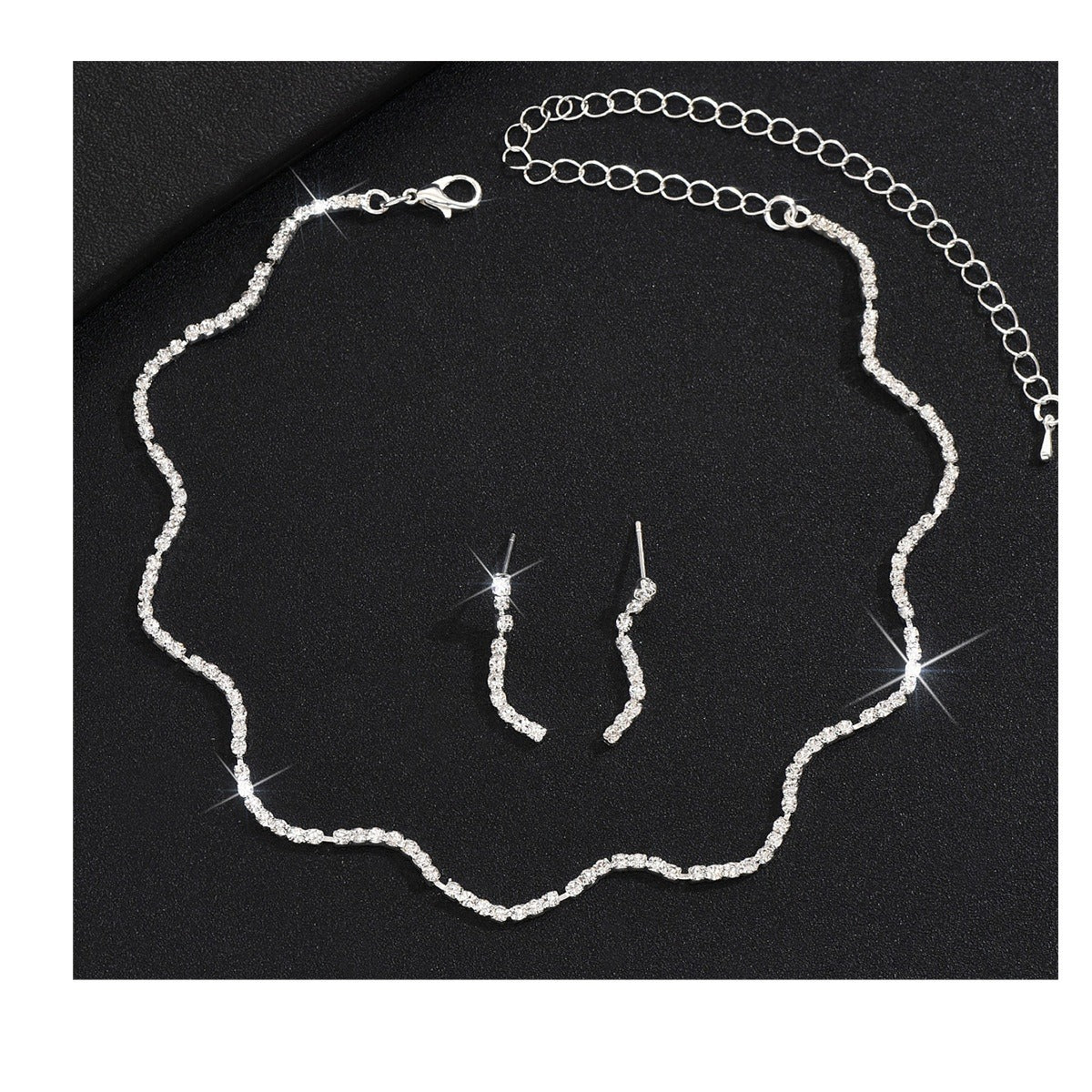 In Stock Supply Bridal Necklace Earrings Suit Simple Shiny Rhinestone Suit Wedding Dress Accessories