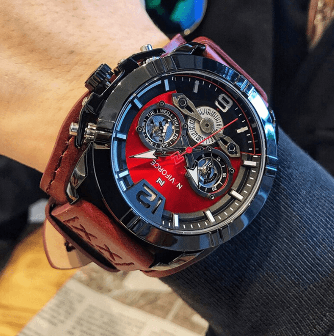 Men's Leather Waterproof Watch With Chronometers And Fluorescent Hands Excellent Design Perfect Gift