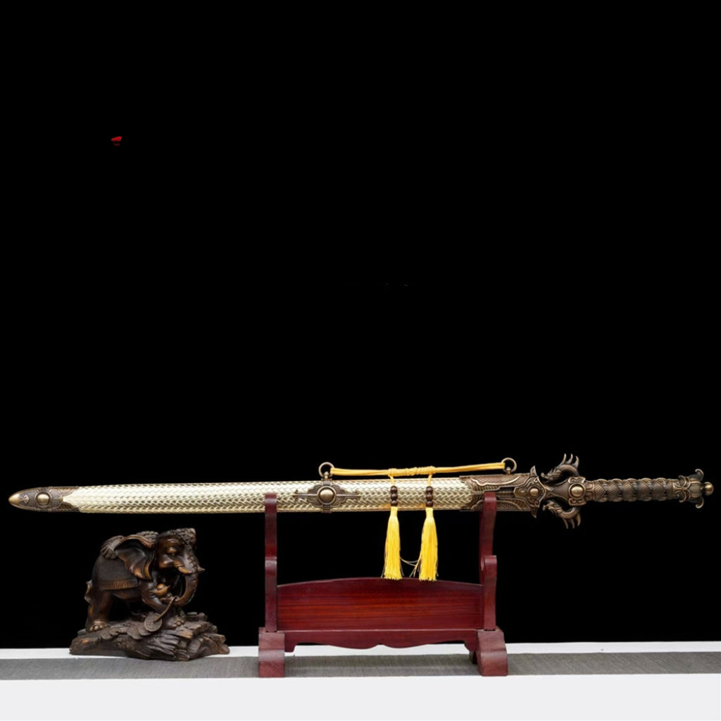 Long Dragon Emperor Sword  Long-Style Ancient Sword Han-Style Sword Integrally Forged Manganese Steel Hard Sword Tang-Style Horizontal Sword Weapon Unsharpened