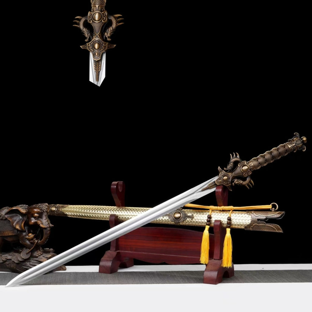 Long Dragon Emperor Sword  Long-Style Ancient Sword Han-Style Sword Integrally Forged Manganese Steel Hard Sword Tang-Style Horizontal Sword Weapon Unsharpened