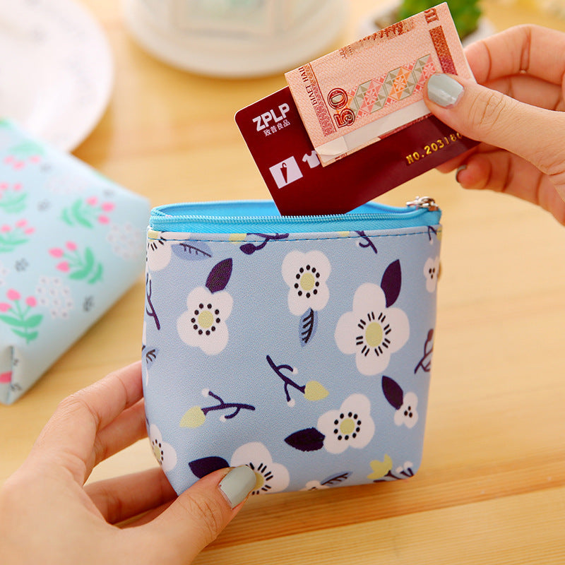 PU Leather Hand Holding Floral Coin Purse