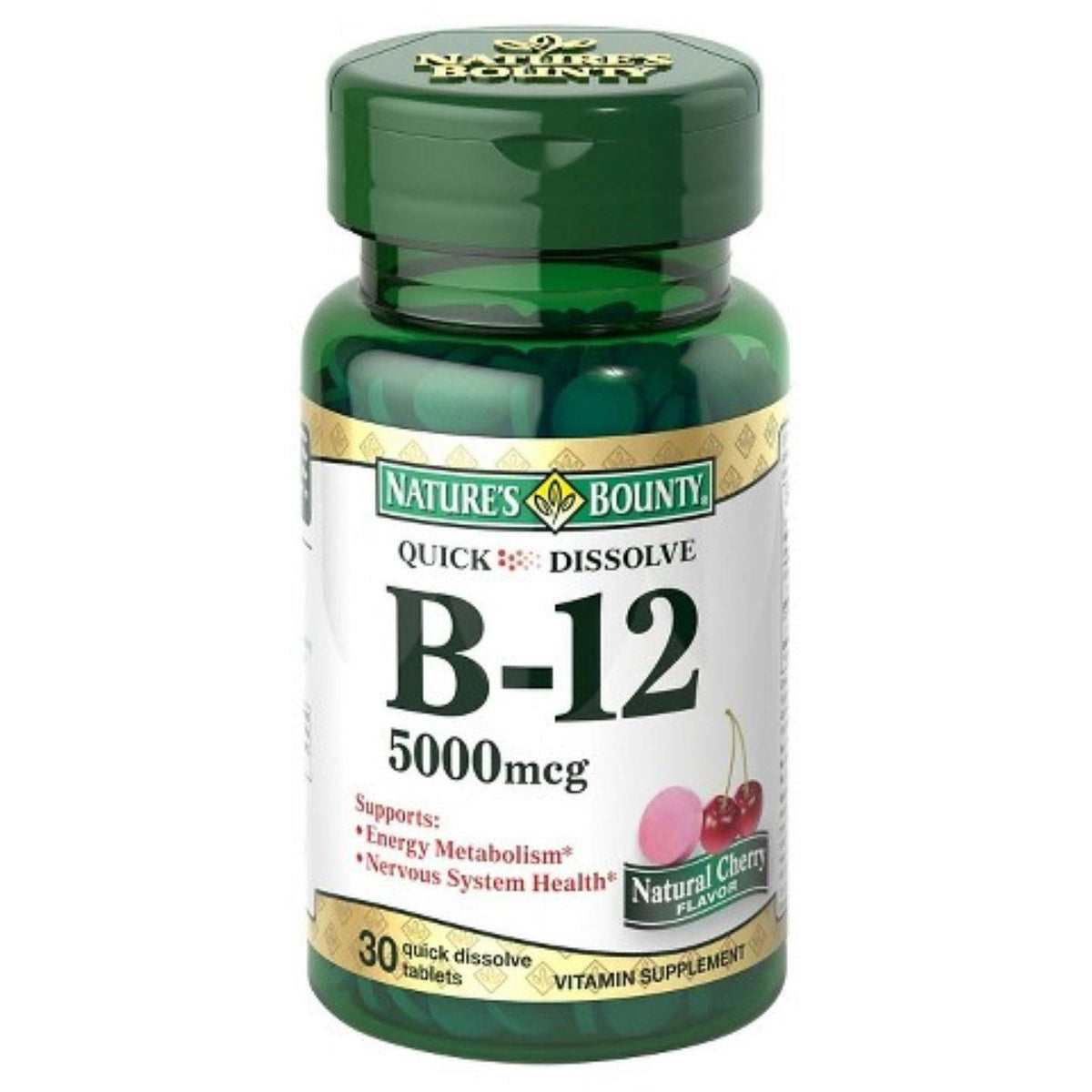 Nature's Bounty Vitamin B-12 5000 Mcg Quick Dissolve Tablets, Natural Cherry Flavor