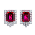 S925 Silver 6.5g 8ct Lab-Created Ruby Earrings, 10x8mm Emerald Cut, Pair