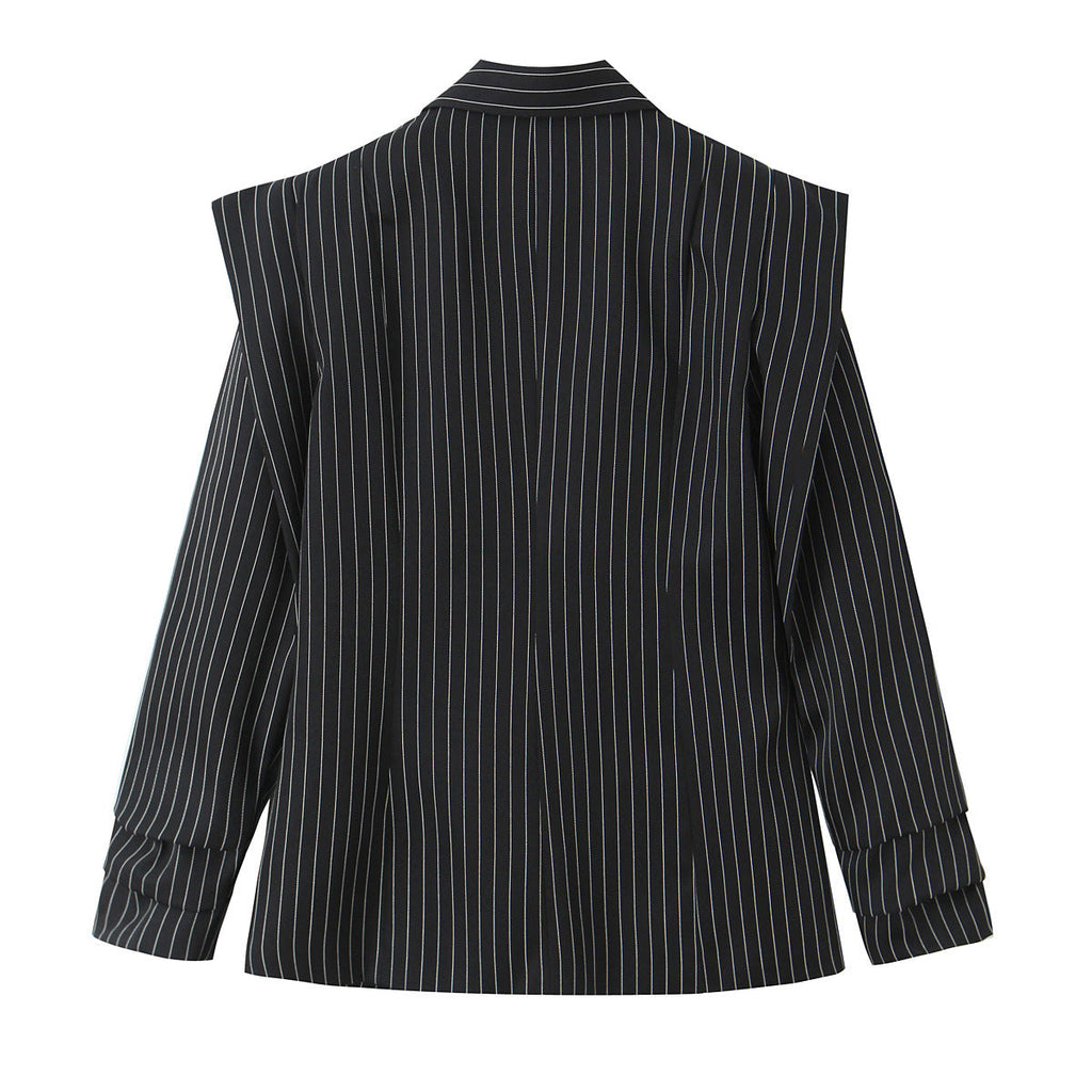 Striped Wide-shoulder Blazer For Women
