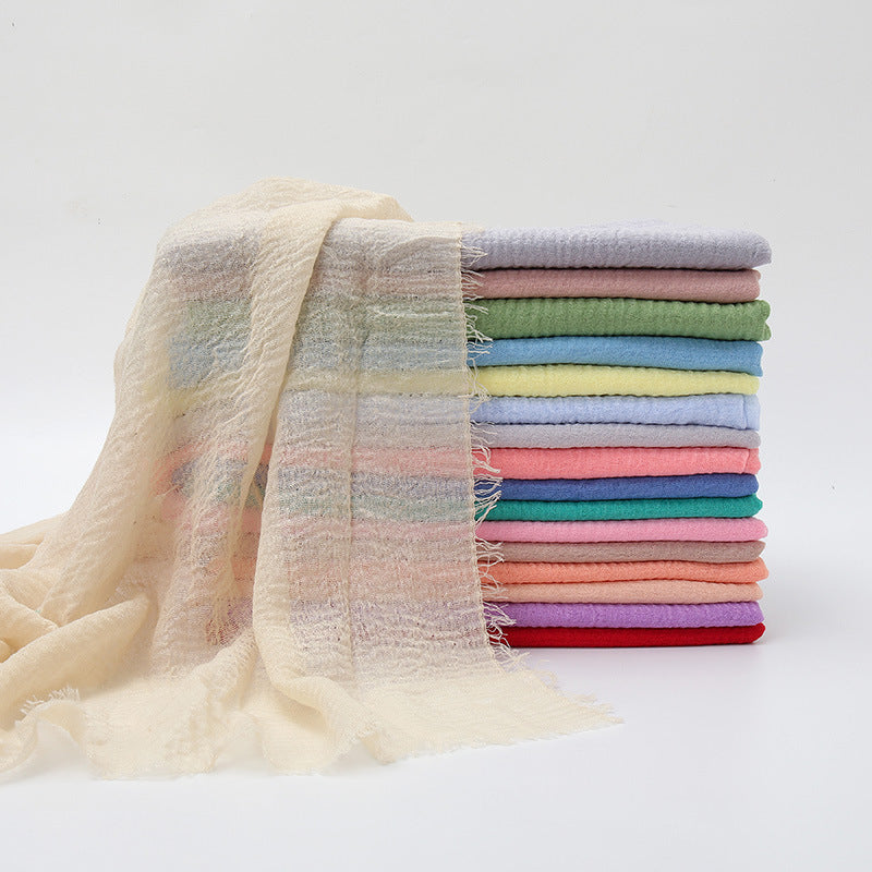 Pure Color Pleated Cotton Scarf Cotton And Linen Scarf