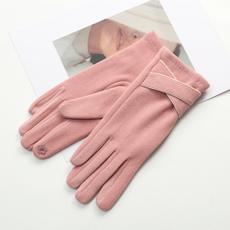 Women's Outdoor Warm Velvet Padded Thickened Cycling And Driving Versatile Simple Touch Screen Warm Gloves