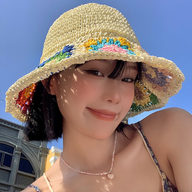 Women's Color Handmade Woven Hollowed Straw Hat