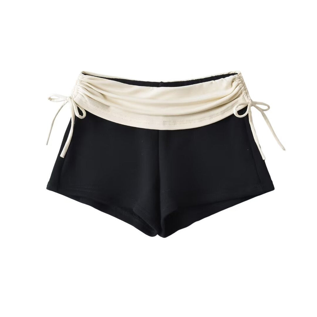 Fashion Stitching Side Drawstring Hot Pants