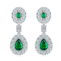 S925 Silver 15.4g 8ct Lab-Created Emerald Drop Earrings, 12x8mm & 6x4mm