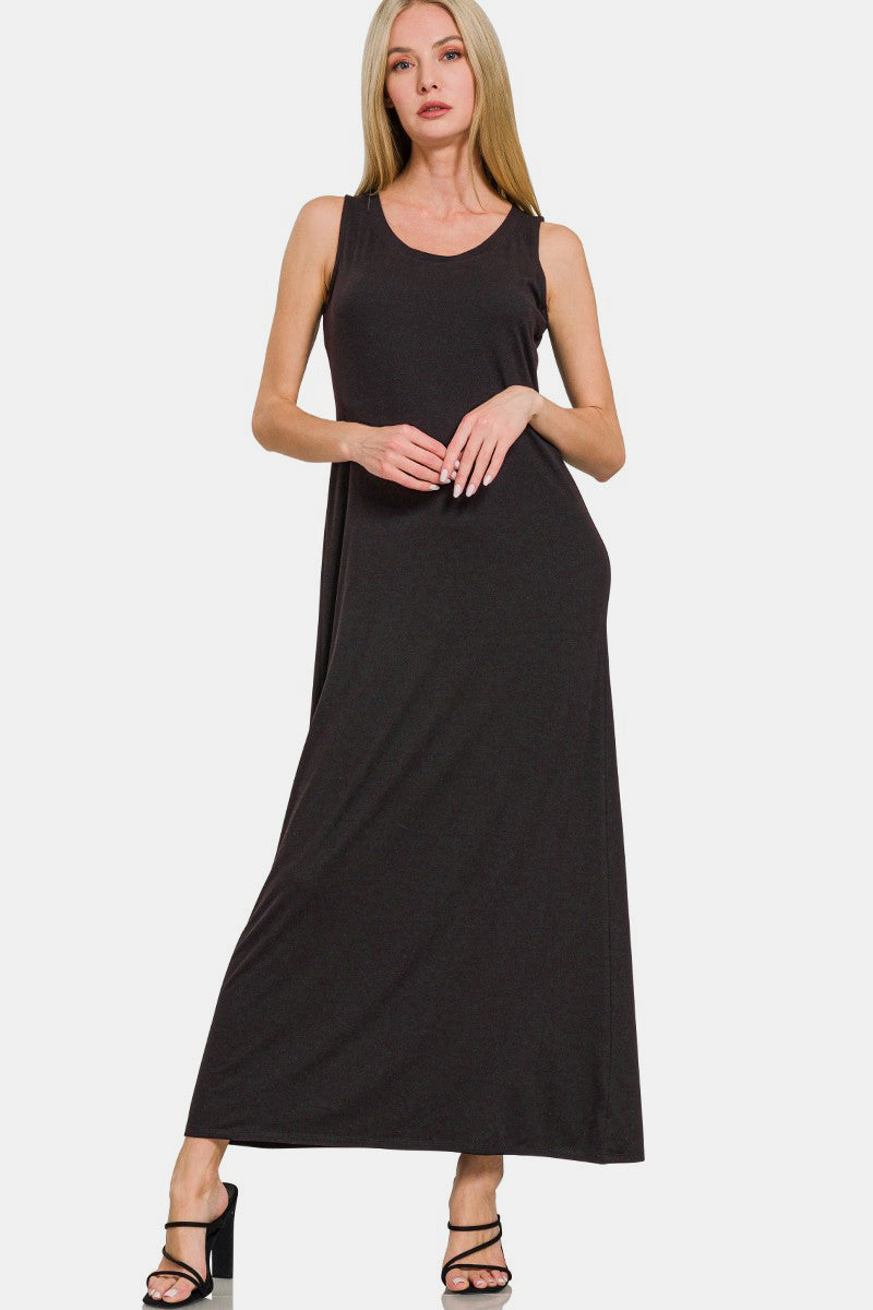 Scoop Neck Wide Strap Tank Dress For Women – Simple & Classic, Comfortable Wide Straps, Flattering Scoop Neckline for Effortless Style