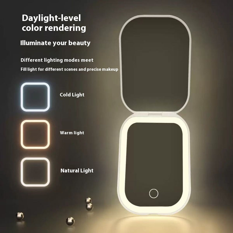 Ultra-thin Foldable Cosmetic Mirror With Light Tricolour Light Convenient HD Luminous
