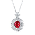 S925 Silver 4.6g Platinum Plated 2ct Lab-Created Ruby Necklace, 9x7mm Vintage Halo, 40&5cm