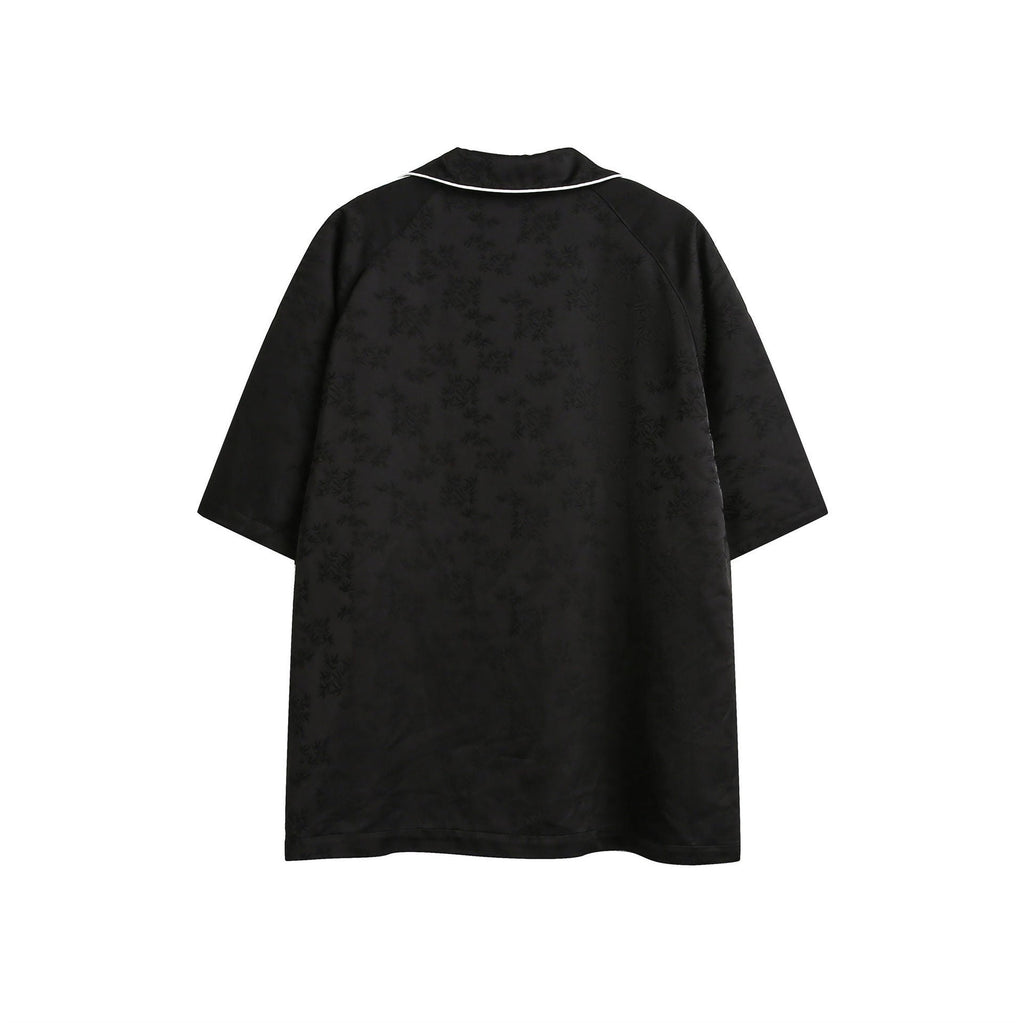Striped Black Short Sleeve Turn-down Collar Shirt