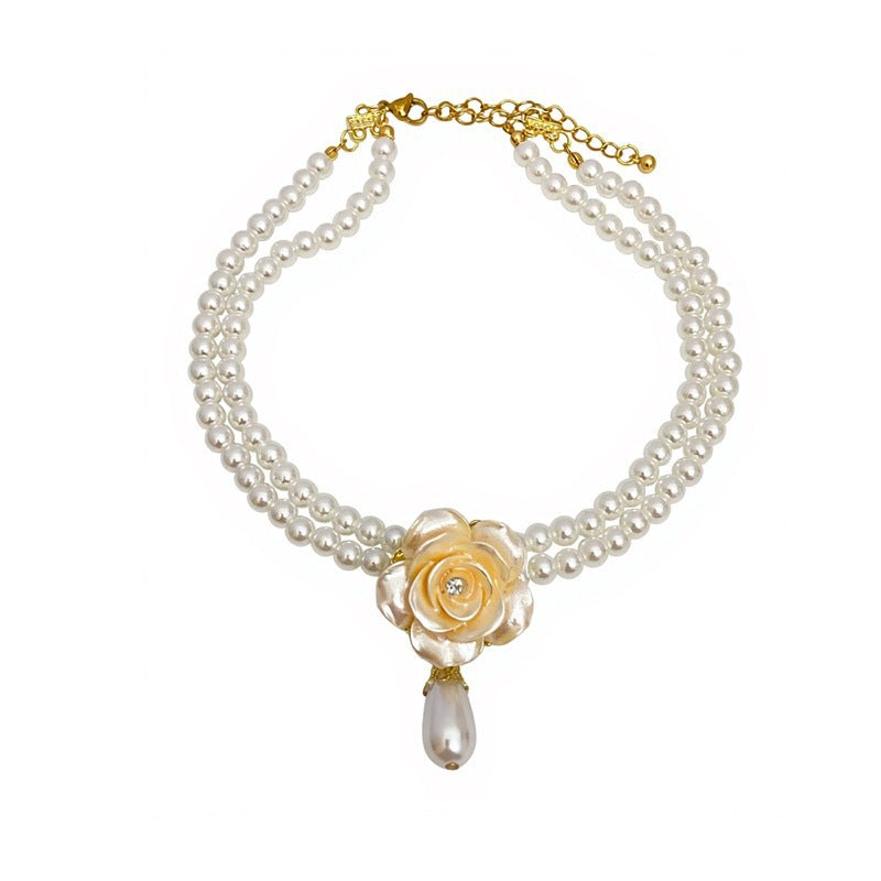 French Style Multi-layer 3D Camellia Flower Pearl Necklace Clavicle Chain Sweater Chain Women Neck Jewelry For Daily Dating Banquet Party Occasions