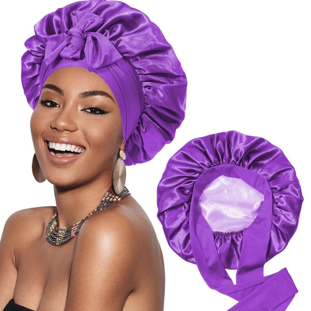 Double-layer Satin Bow Wide-brimmed Hat