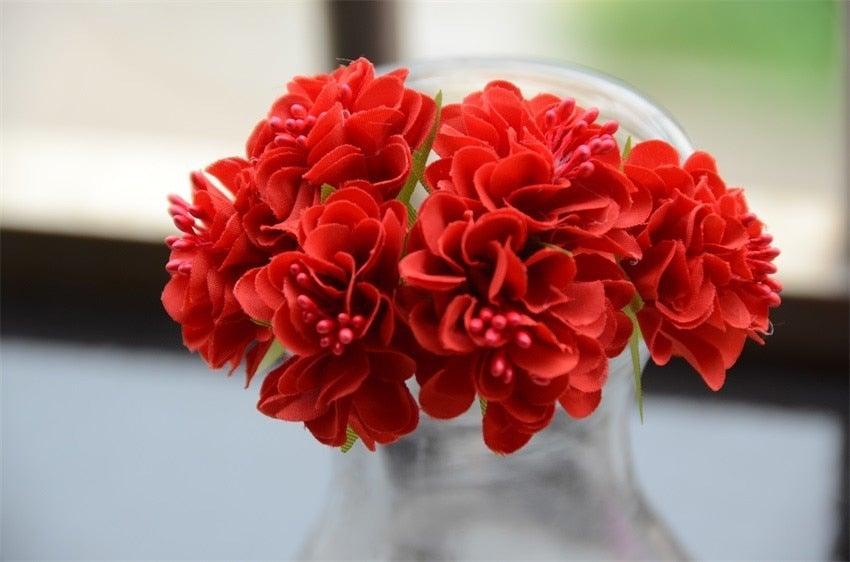 6pcs Silk Stamen Artificial Flower Bouquet Wedding Party Decoration Handmade Wreath Gift Scrapbooking Craft Fake Flowers
