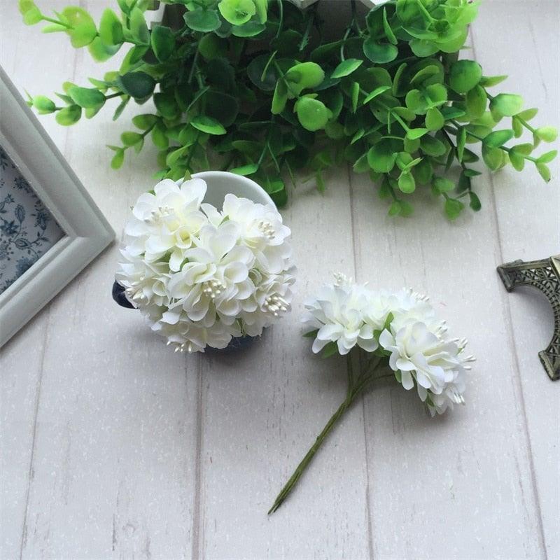 6pcs Silk Stamen Artificial Flower Bouquet Wedding Party Decoration Handmade Wreath Gift Scrapbooking Craft Fake Flowers