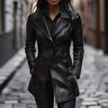 Women's PU Mid-length Casual Fashion Leather Coat