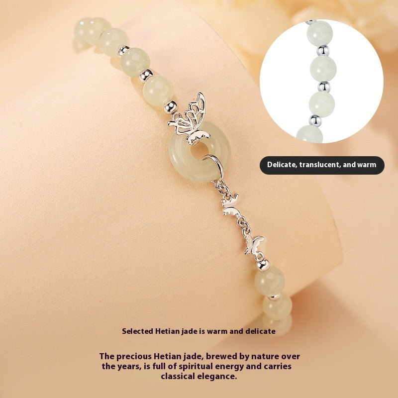 Sterling Silver Butterfly Jade Bracelet