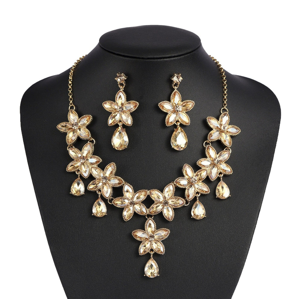 Bridal Evening Flower Statement Necklace Earrings Set Clavicle Chain Women Jewelry Set For Wedding Banquet Party Occasions
