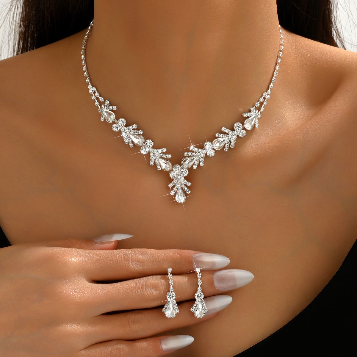 Environmentally Friendly New Cross-Border Jewelry Set, Fashionable Zircon Necklace And Earrings Set, Bridal Wedding Dress Accessories For Women