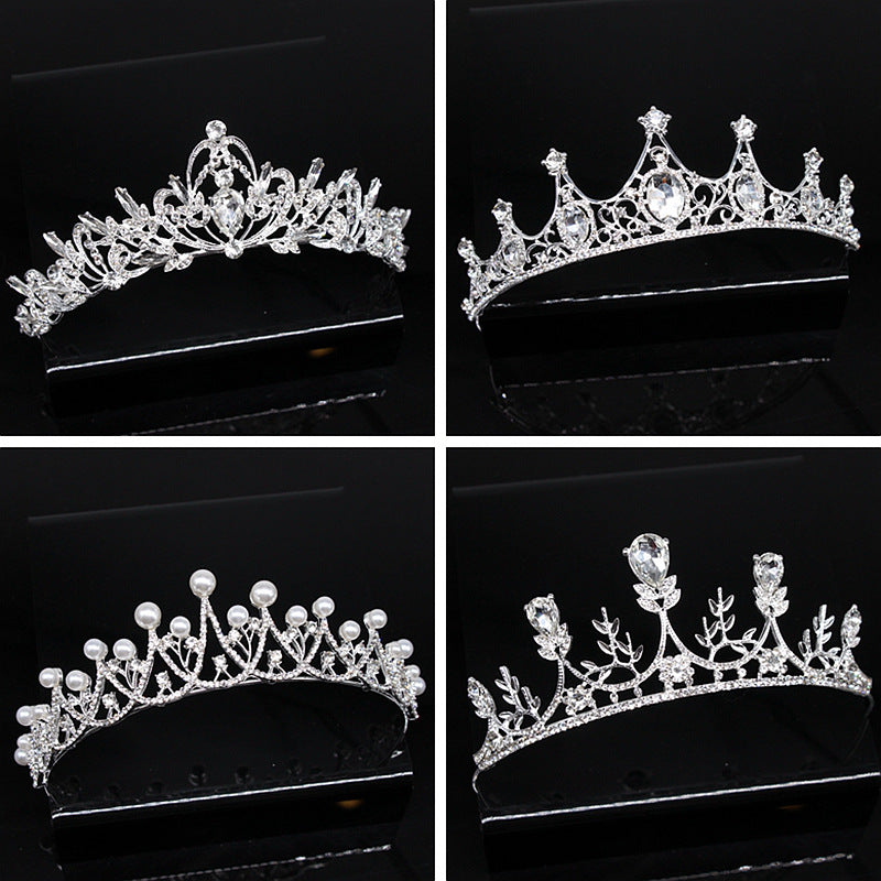 Vintage Pearl Rhinestone Crown Headband for Women - Alloy Hair Accessory Available in 7 Colors
