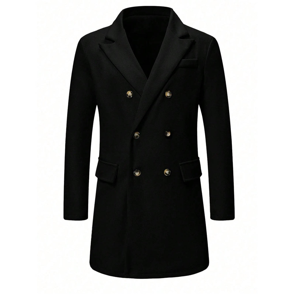 Men's Solid-color Casual Double-breasted Wool Coat