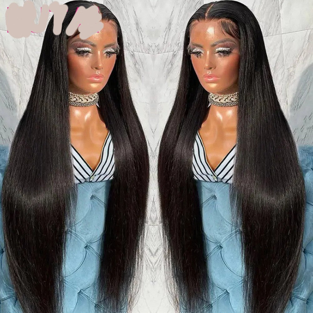 Human Hair Lace Wig Straight Black Medium Length