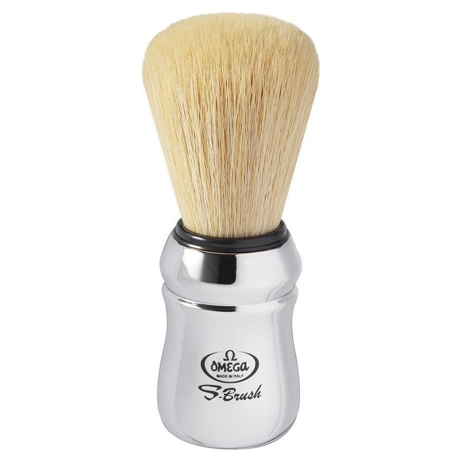 Omega S-Brush Synthetic Fibre Shaving Brush With Chromed Plastic Handle #S10083
