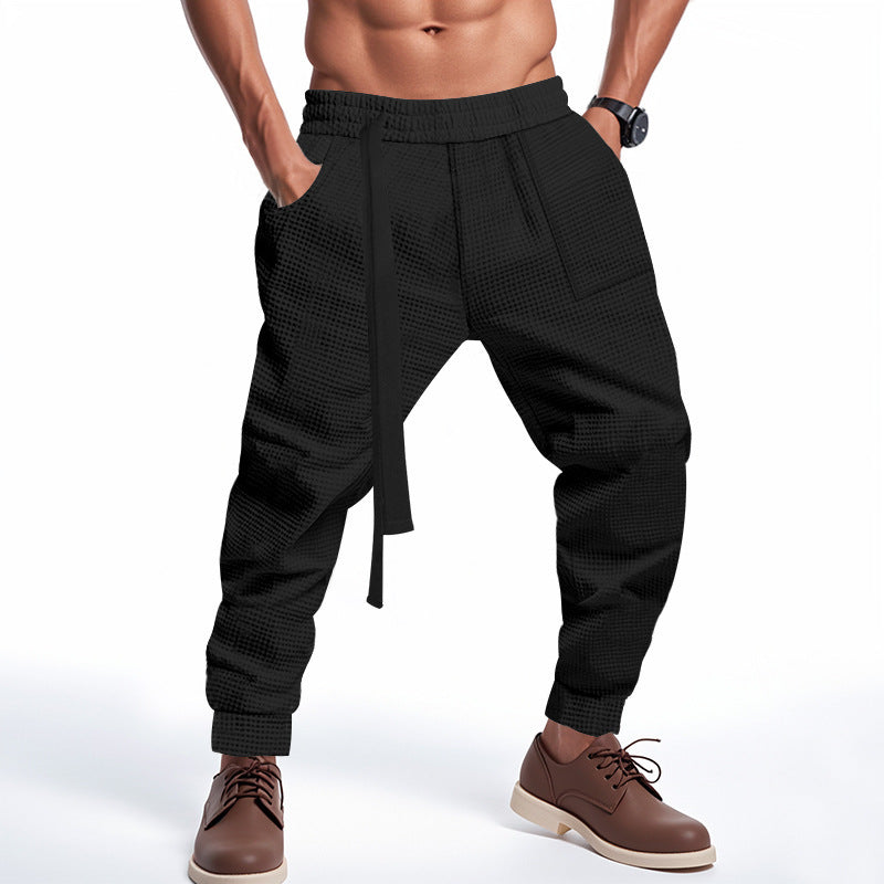 Men's Casual Pants Solid Waffle Male Hip Hop Streetwear Track Pants Joggers Trousers Fashion Harajuku Men Pants