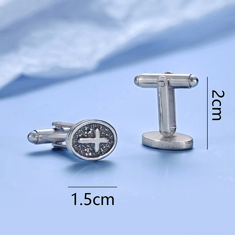 Oval Cross Silver Stainless Steel Cufflinks