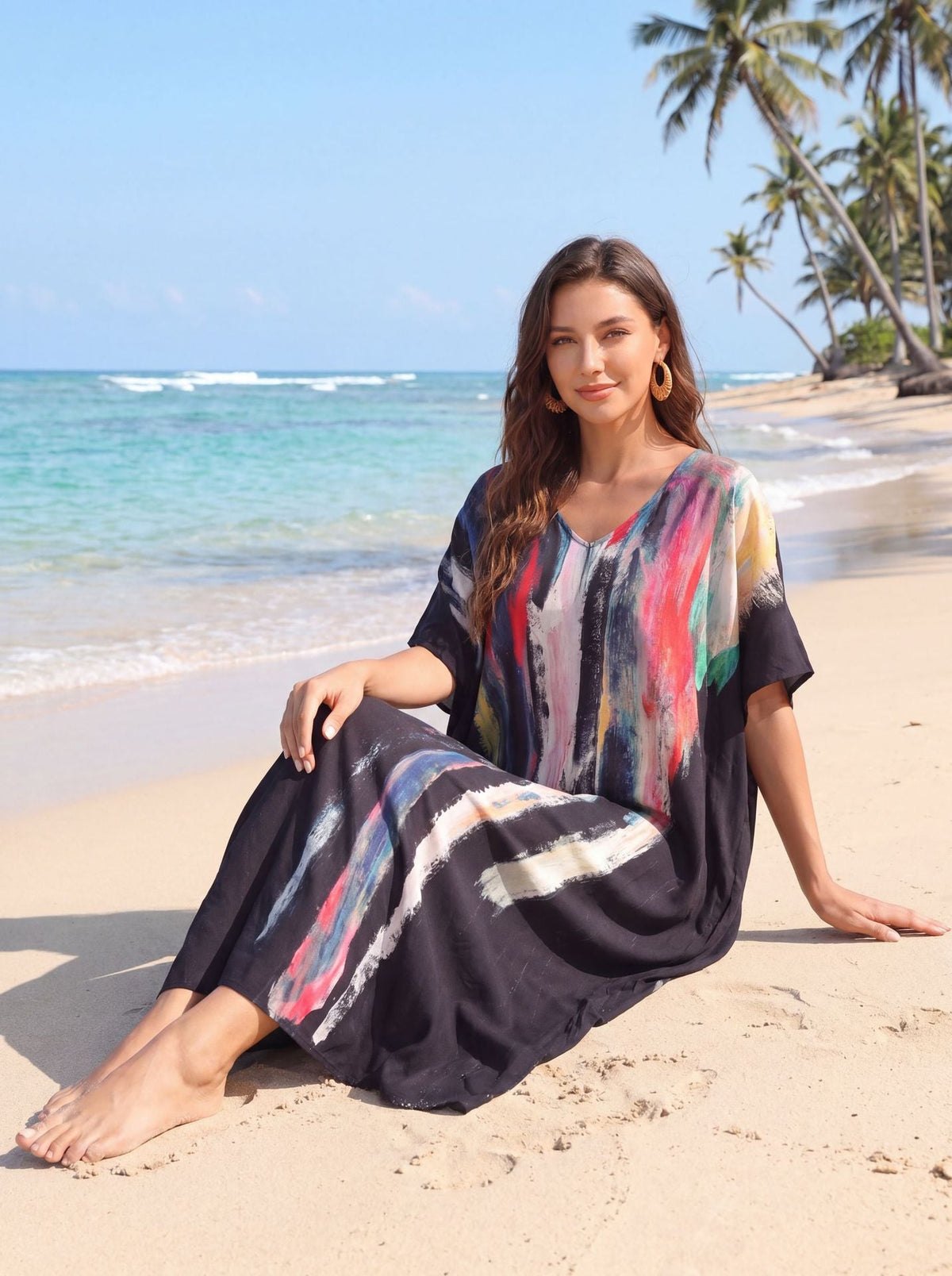 Women Print Kaftan Dresses Plus Size Swimsuit Coverup Summer Bathing Suit Caftan Loungewear Beach Dress