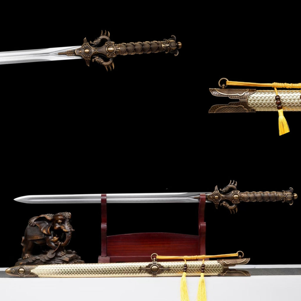 Long Dragon Emperor Sword  Long-Style Ancient Sword Han-Style Sword Integrally Forged Manganese Steel Hard Sword Tang-Style Horizontal Sword Weapon Unsharpened