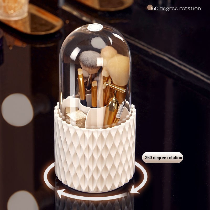 360° Rotating Makeup Brush Storage with Lid
