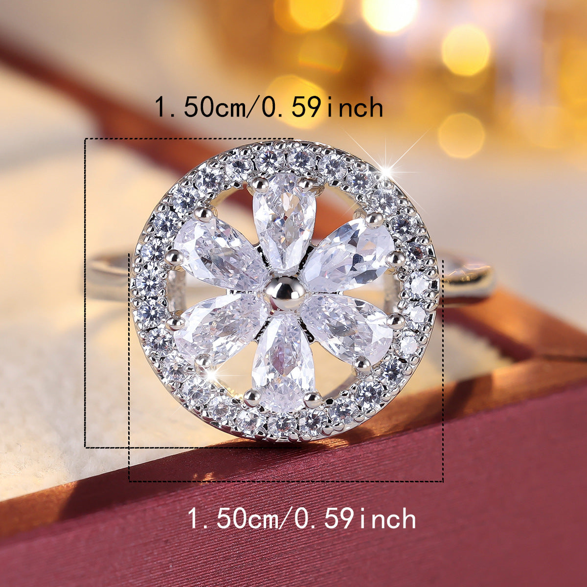 Luxury Pave Cubic Zirconia Flower Ring For Women, Minimalist Fashion Versatile Daily Wear Finger Ring