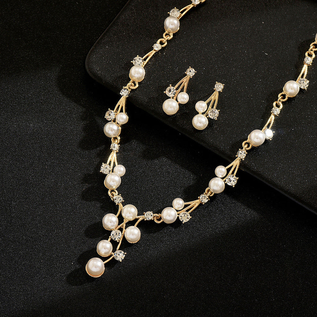 Pearl Necklace Earrings 2Pcs Set Sweater Chain Clavicle Chain Women Jewelry Set For Daily Dating Office Banquet Party Occasions