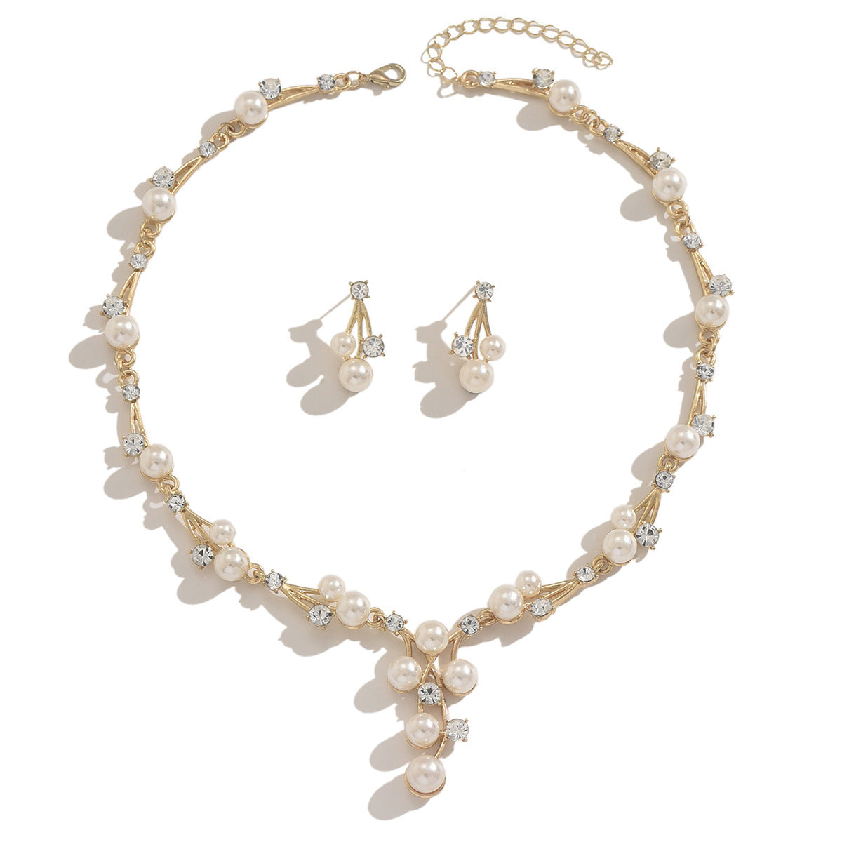 Pearl Necklace Earrings 2Pcs Set Sweater Chain Clavicle Chain Women Jewelry Set For Daily Dating Office Banquet Party Occasions