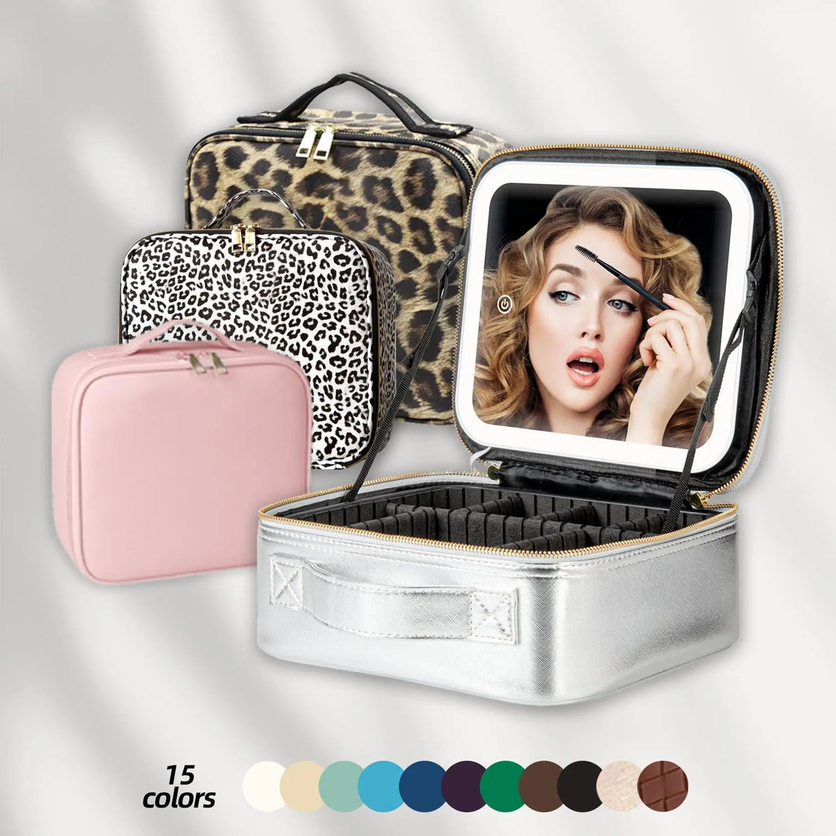 LED Lighted Makeup Bag with Mirror, 3-Color LED Lighted Makeup Case with Adjustable Dividers, Travel Bag & Bag with Mirror