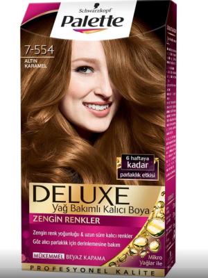 Palette Deluxe Golden Caramel Hair Dye 7-554 - Permanent Hair Color with Post-Dye Care