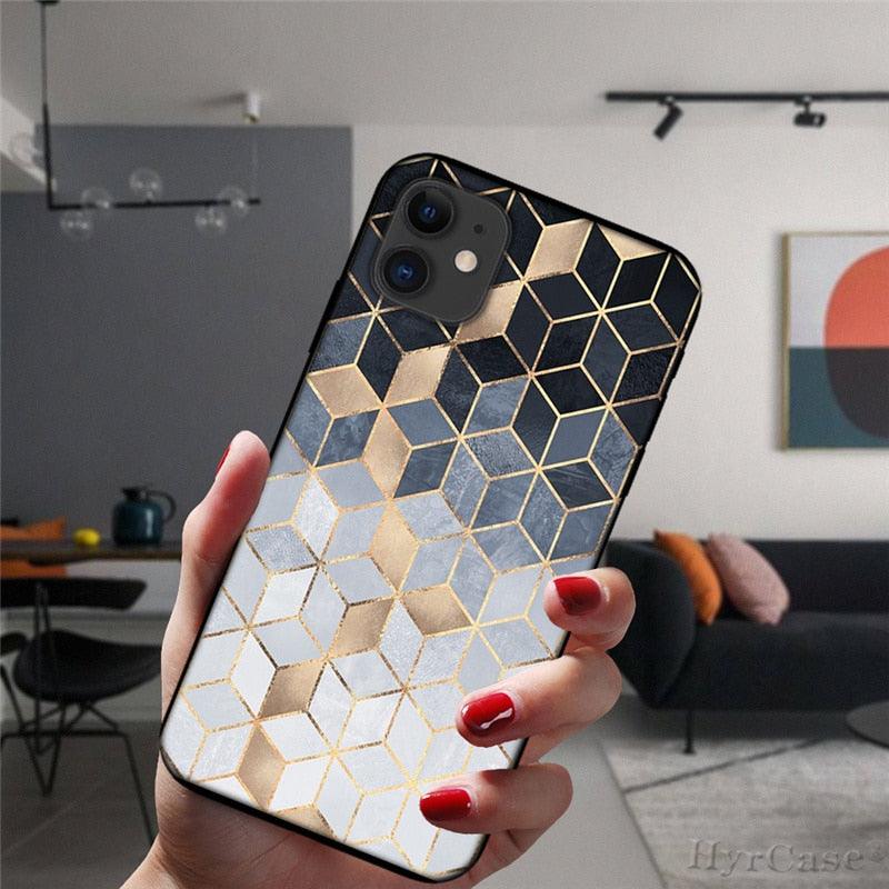 Unique Abstract Ultra Thin Sparkle Soft Silicone Case For iPhone XS Max 8 7 Plus X XR 6 6S 5S Mini Black Phone Case Marble Geometric Art Soft Silicone Cover