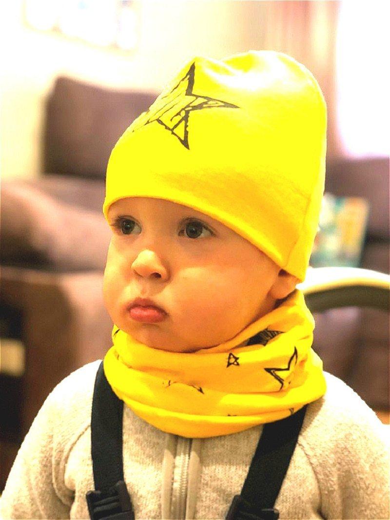Star Print Cotton Hat And Scarf  Baby Beanie Kids Caps Children's Accessories For Boys and Girls