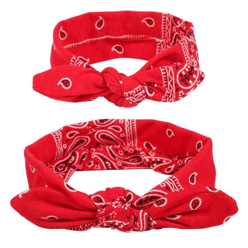 Luxury Modern Bow For Mother and Baby Headband Turban Rabbit Ears Elastic Hair Bands Retro Print Parent-Child Hair Accessories