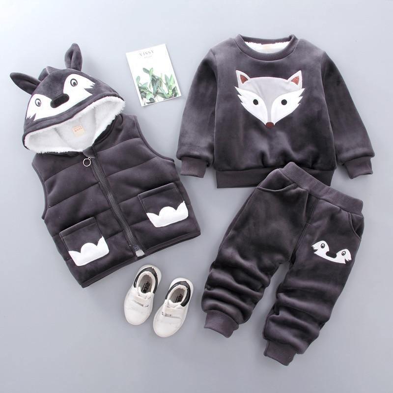 Modern Fashion Cotton Thick Warm Casual Hooded Sweater Cartoon Cute Bear Three-piece Suit For Baby Boy & Girl