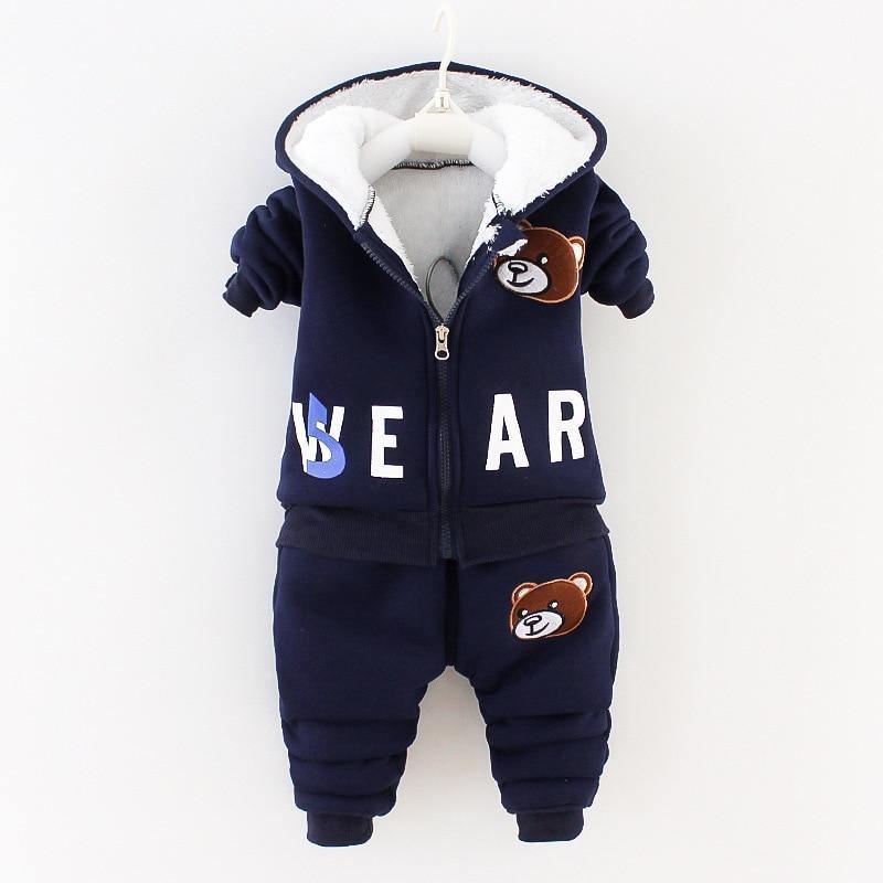 Modern Fashion Cotton Thick Warm Casual Hooded Sweater Cartoon Cute Bear Three-piece Suit For Baby Boy & Girl