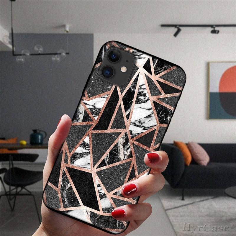 Unique Abstract Ultra Thin Sparkle Soft Silicone Case For iPhone XS Max 8 7 Plus X XR 6 6S 5S Mini Black Phone Case Marble Geometric Art Soft Silicone Cover